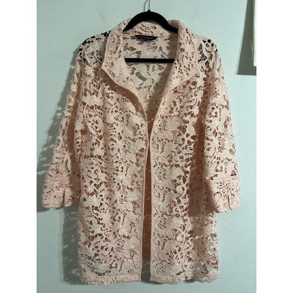 MING WANG Jacket Floral Lace Hook Eye Latch Light Pink size Medium - Picture 2 of 14